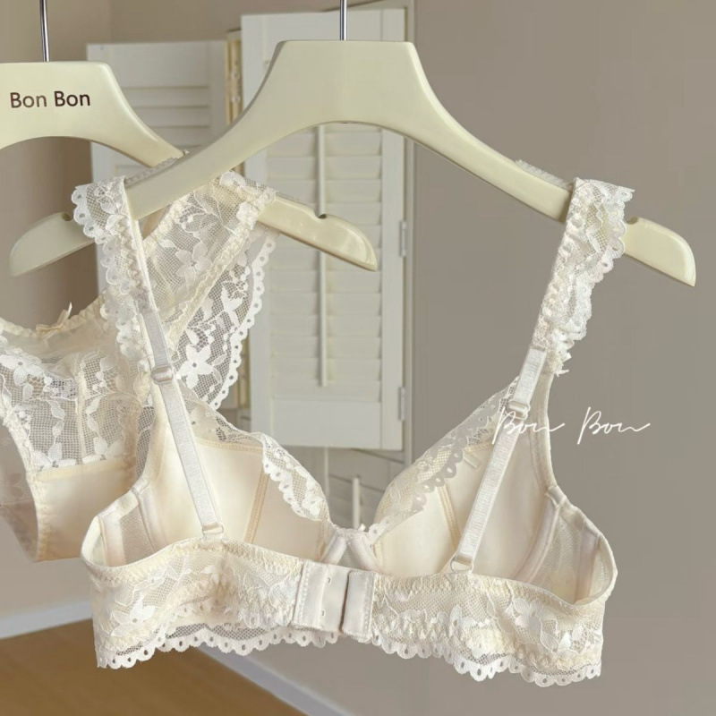 Set de sutien din bumbac pentru femei, cupă 3/4, cupă subțire modelată cu burete, inel de oțel moale, închidere în spate cu trei rânduri, bretele fixe