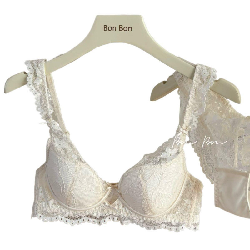 Set de sutien din bumbac pentru femei, cupă 3/4, cupă subțire modelată cu burete, inel de oțel moale, închidere în spate cu trei rânduri, bretele fixe