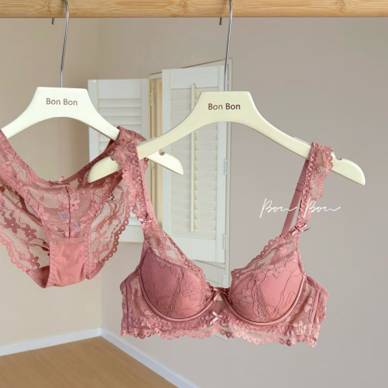 Set de sutien din bumbac pentru femei, cupă 3/4, cupă subțire modelată cu burete, inel de oțel moale, închidere în spate cu trei rânduri, bretele fixe