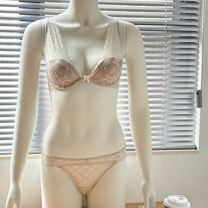 Seksi francuska čipka – komplet grudnjaka s dubokim V izrezom, košarice 3/4, ultra-tanke oblikovane košarice, prozračan i podržavajući