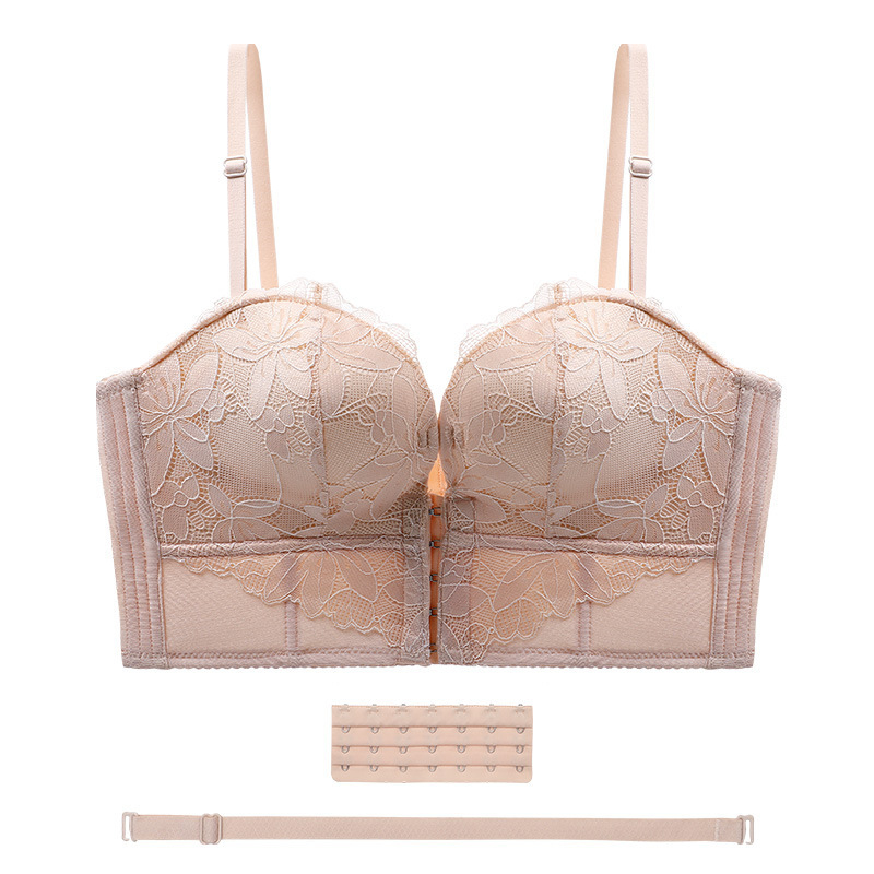 Σουτιέν χωρίς τιράντες, push-up, με κλείσιμο μπροστά και πίσω σε επτά σειρές, Κούπα 3/4, δαντέλα νάιλον, αντιολισθητικό