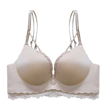 Sutien franțuzesc din dantelă, cupe 3/4, burete gros, material nylon, bretele fixe duble, susținere pentru spate