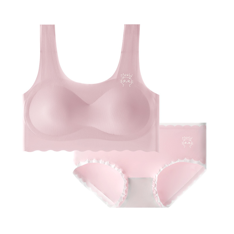 Set donjeg rublja za djevojčice s lateksom, prsluk-stil bezšivnog grudnjaka, latex košarice, Ice Silk tkanina s najlonom, fiksne dvostruke naramenice