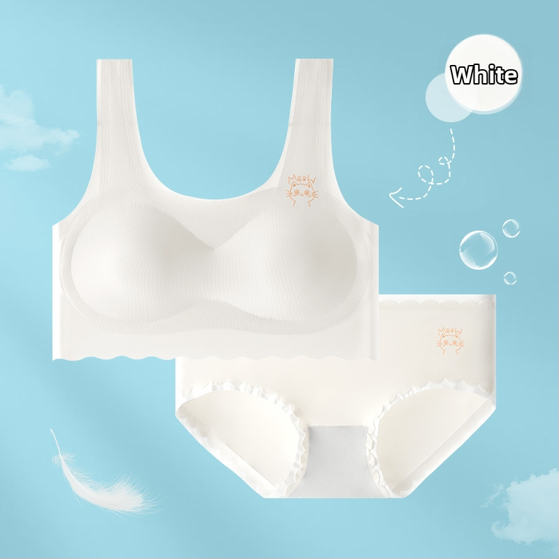 Set donjeg rublja za djevojčice s lateksom, prsluk-stil bezšivnog grudnjaka, latex košarice, Ice Silk tkanina s najlonom, fiksne dvostruke naramenice