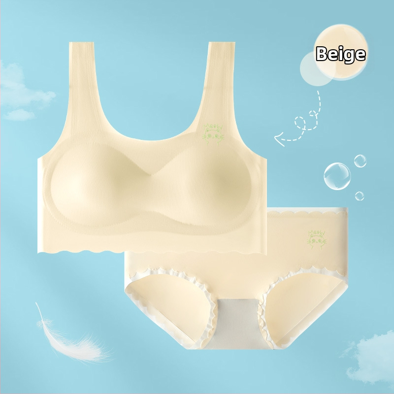 Set donjeg rublja za djevojčice s lateksom, prsluk-stil bezšivnog grudnjaka, latex košarice, Ice Silk tkanina s najlonom, fiksne dvostruke naramenice