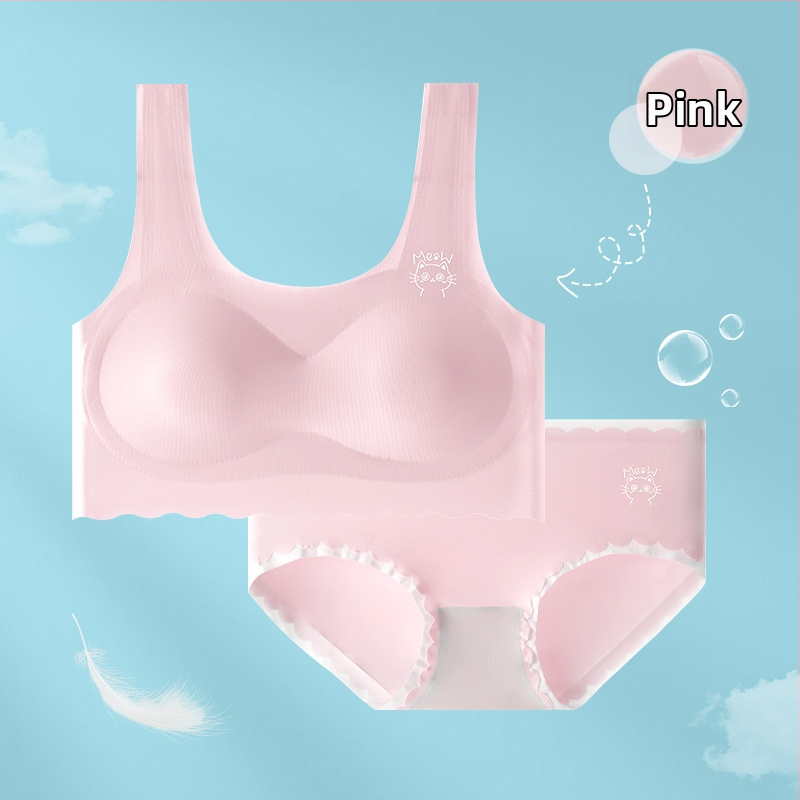 Set donjeg rublja za djevojčice s lateksom, prsluk-stil bezšivnog grudnjaka, latex košarice, Ice Silk tkanina s najlonom, fiksne dvostruke naramenice