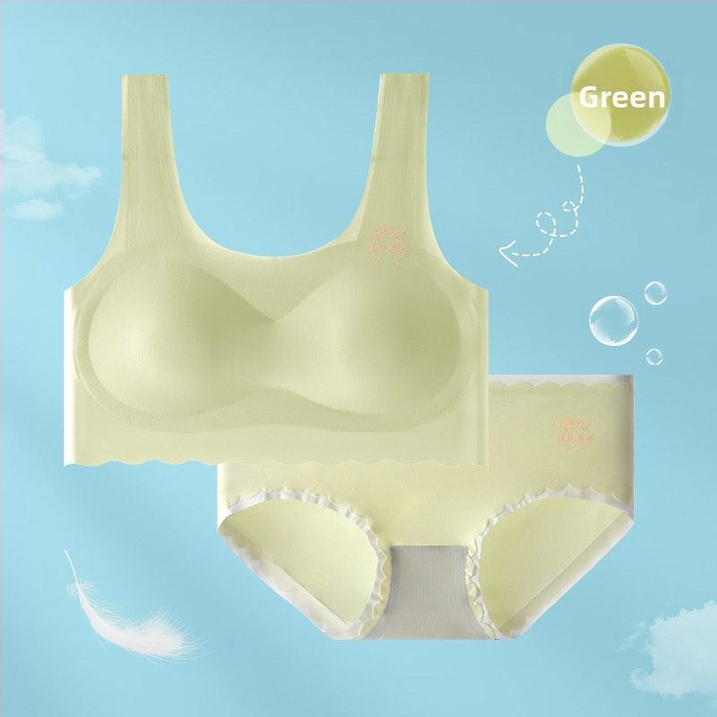 Set donjeg rublja za djevojčice s lateksom, prsluk-stil bezšivnog grudnjaka, latex košarice, Ice Silk tkanina s najlonom, fiksne dvostruke naramenice