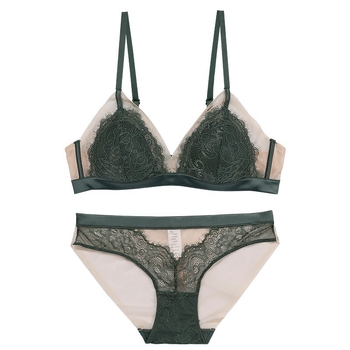 Set grudnjaka i gaćica s tankim franuskog trokutastog kup-stilom, čipka eyelash lace, bez žice, za male grudi, blag push-up efekt