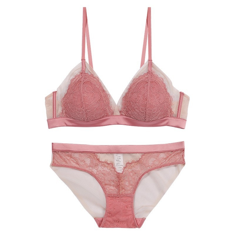 Set grudnjaka i gaćica s tankim franuskog trokutastog kup-stilom, čipka eyelash lace, bez žice, za male grudi, blag push-up efekt