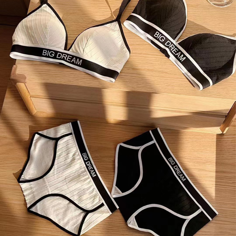 505 sportski stil crno-bijeli set grudnjaka sa slovima, nude dojam, trokutaste košarice