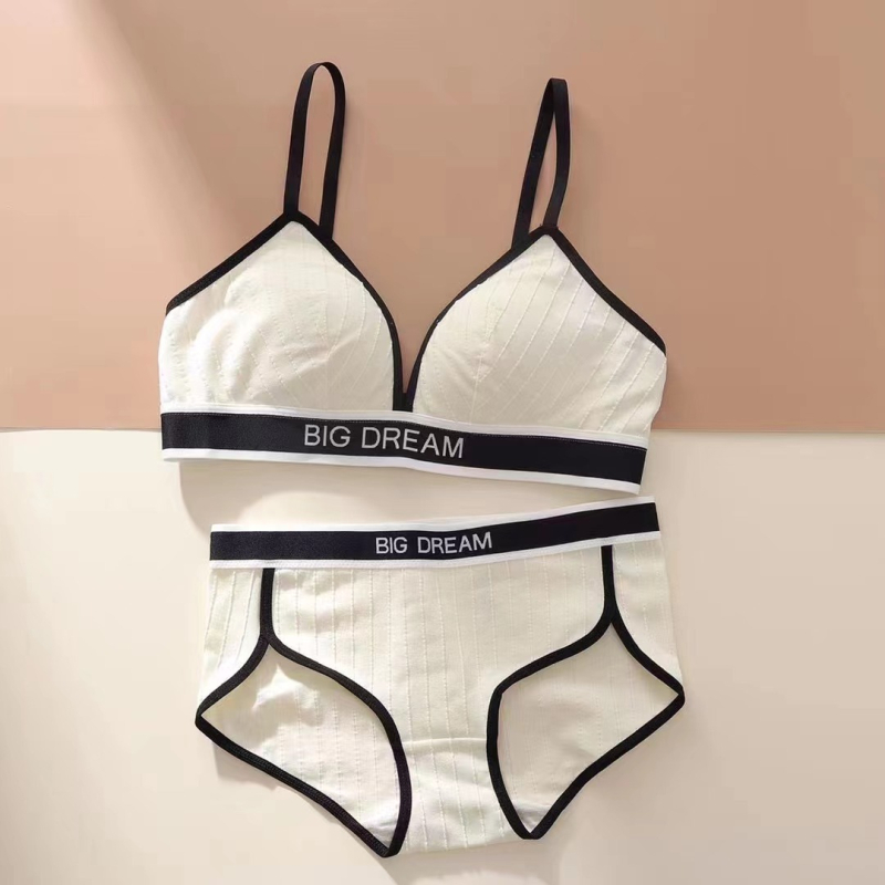 505 sportski stil crno-bijeli set grudnjaka sa slovima, nude dojam, trokutaste košarice