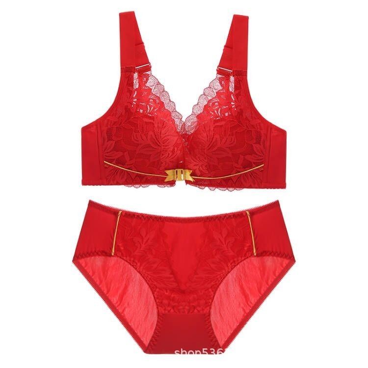 Plus-size čipkasti ženski set donjeg rublja, grudnjak s prednjim kopčanjem, bez žice, push-up, podesiv, seksi