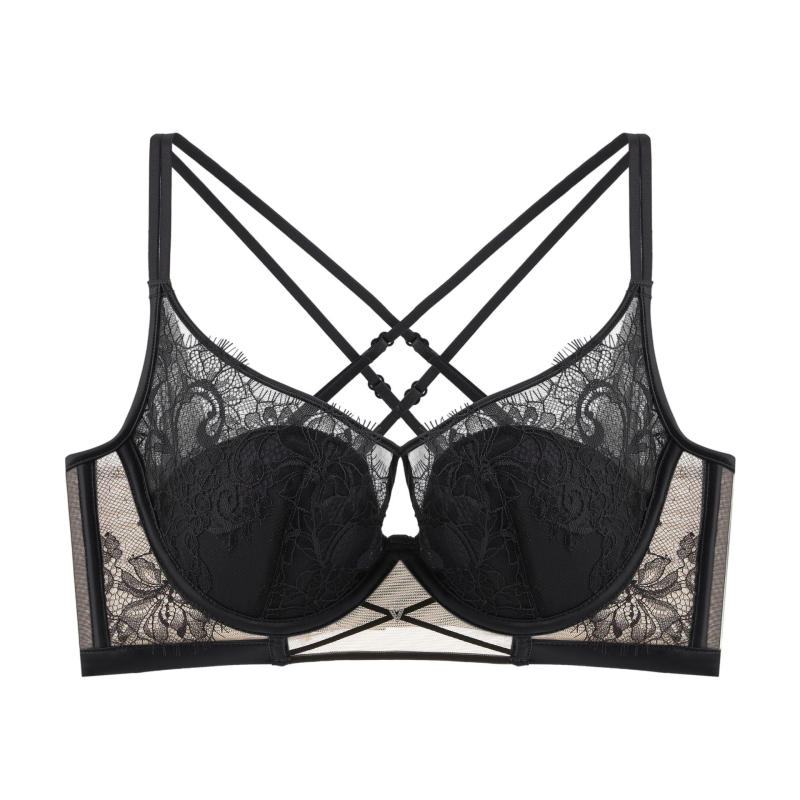 Set de sutiene Push-Up cu underwire, adunare laterală, dantelă brodată, design încrucișat, respirabil