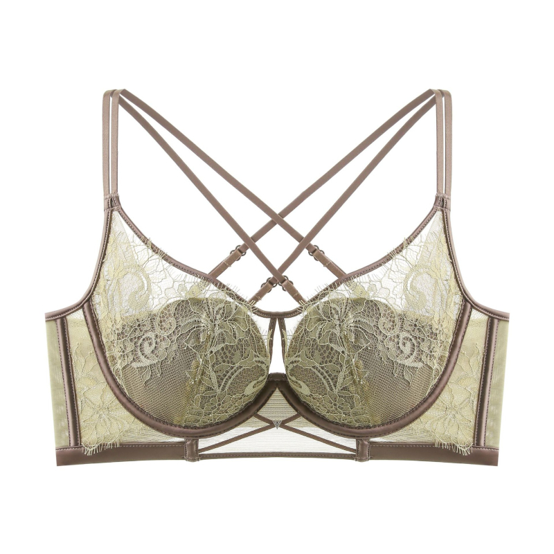 Set de sutiene Push-Up cu underwire, adunare laterală, dantelă brodată, design încrucișat, respirabil