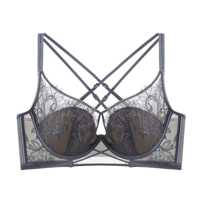 Set de sutiene Push-Up cu underwire, adunare laterală, dantelă brodată, design încrucișat, respirabil