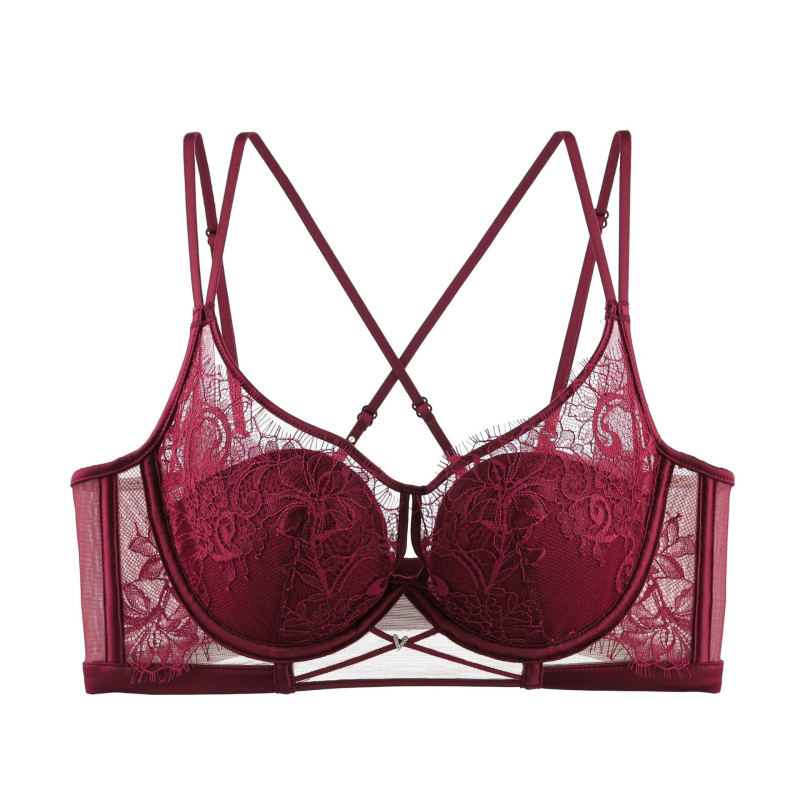 Set de sutiene Push-Up cu underwire, adunare laterală, dantelă brodată, design încrucișat, respirabil