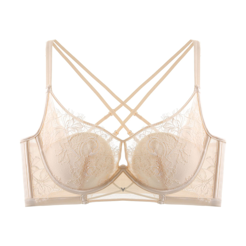 Set de sutiene Push-Up cu underwire, adunare laterală, dantelă brodată, design încrucișat, respirabil