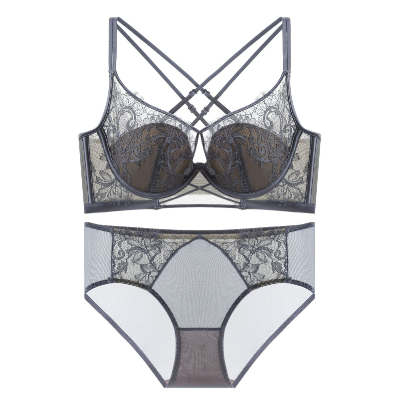 Set de sutiene Push-Up cu underwire, adunare laterală, dantelă brodată, design încrucișat, respirabil