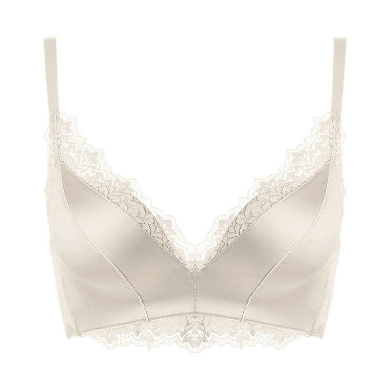 Set de sutiene fără armături cu dantelă pentru mic bust, cupa 3/4, material nailon, bretele fixe duble
