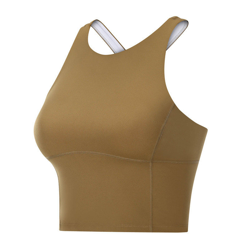  Sutien sport cu bretele late, cupă completă, bretele fixe duble, material lucios din nylon; exterior 80% nylon, căptușeală 95% nylon; cupă model – superioară subțire / inferioară groasă