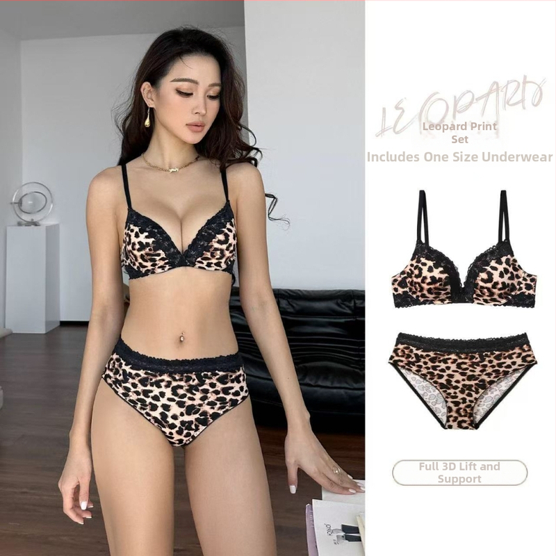 Sutien s V-dekoltom, leopard print, za manje grudi, seksi grudnjak bez žice, čipkasti