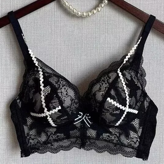 Set de sutien din dantelă, push-up îngroșat de 5 cm, cupe 3/4 pentru un bust rotund