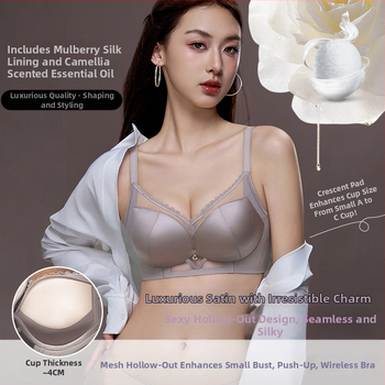 Set de sutien satin, wireless, cu cupă 3/4, efect push-up, închidere spate cu patru rânduri de cârlige