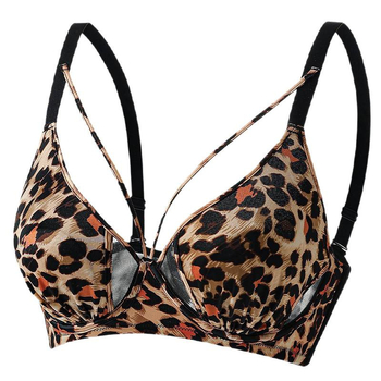 Set de sutiene leopard din nylon, cupe tip urechi de iepure, cupe turnate ultra-subțiri, bretele fixe
