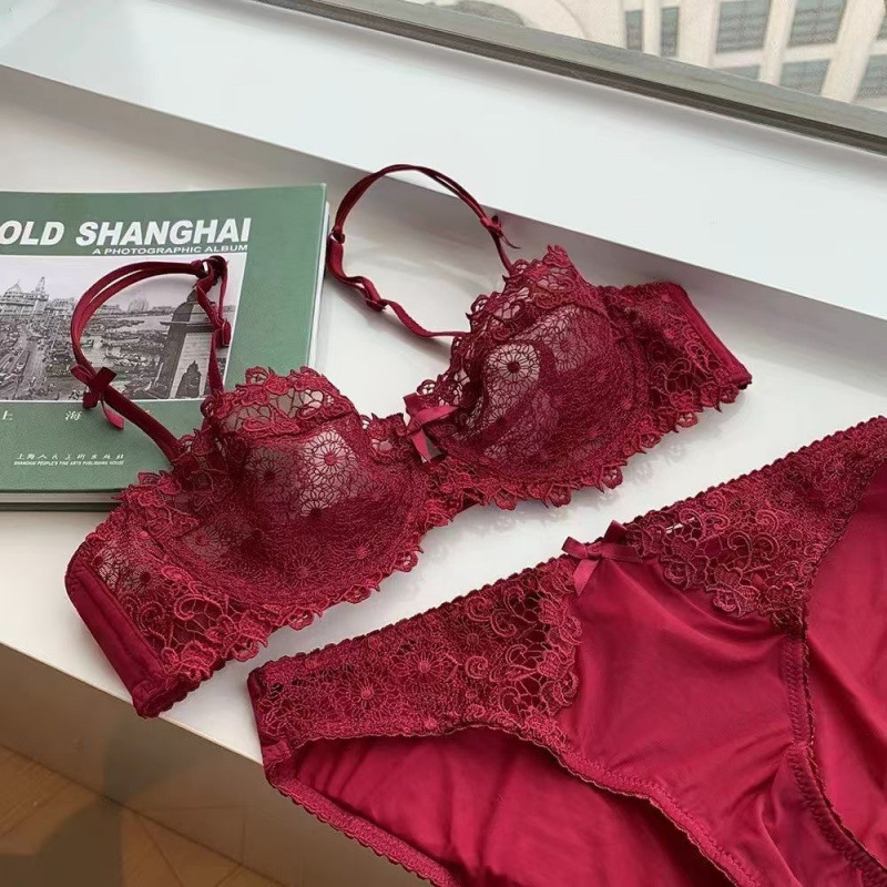 Čipkasti grudnjak francuskog stila bez žice, push-up za male grudi, 3/4 košarice, tanak oblikovan košarica, prozračni ljetni model