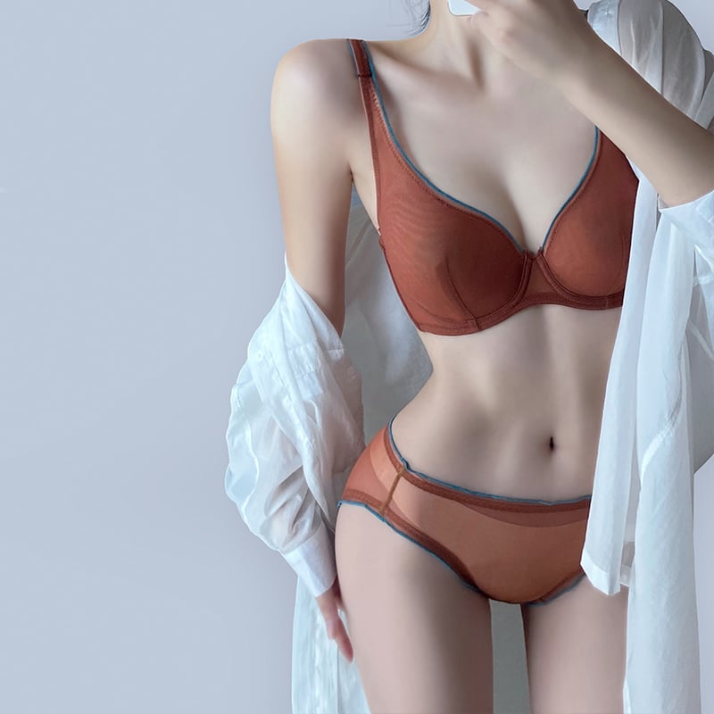 Francuskg stila seksi mrežasti grudnjak set ultratanki udoban mek potporni grudnjak, Push-Up za velike grudi, Trokutaste košarice za skupljanje