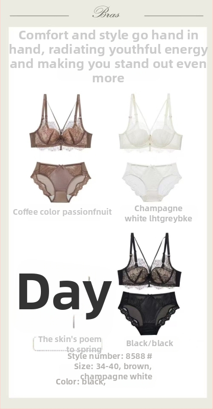 Čipkasti set grudnjaka, košarica 3/4, kalup od pjene, stražnje troredno zatvaranje, čvrste naramenice