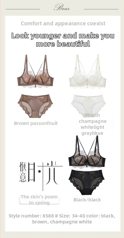 Čipkasti set grudnjaka, košarica 3/4, kalup od pjene, stražnje troredno zatvaranje, čvrste naramenice