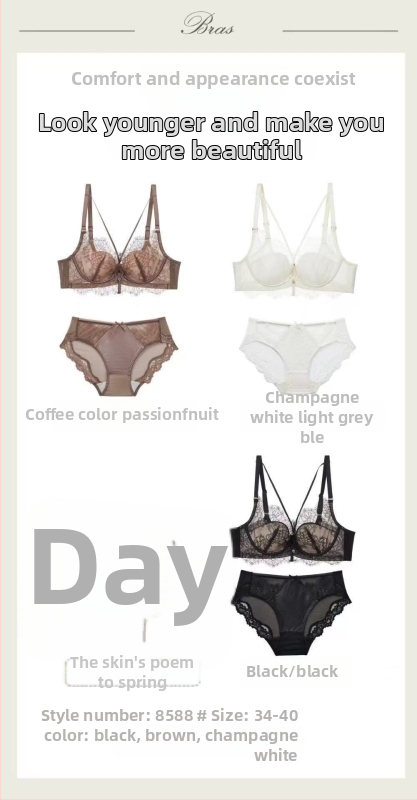 Čipkasti set grudnjaka, košarica 3/4, kalup od pjene, stražnje troredno zatvaranje, čvrste naramenice