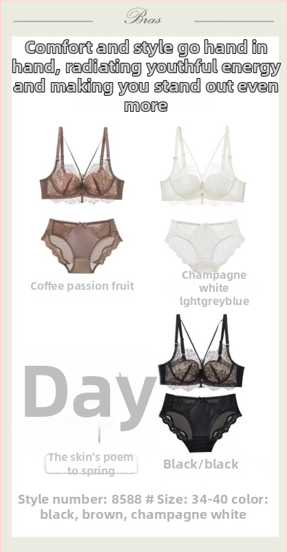 Čipkasti set grudnjaka, košarica 3/4, kalup od pjene, stražnje troredno zatvaranje, čvrste naramenice