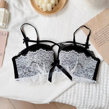 Nylon grudnjak set, 3/4 šalice, oblik grudnjaka: tanak gornji dio i debeli donji dio, fiksirane dvostruke naramenice, stražnji zatvarač s četiri reda kopči