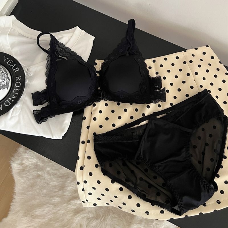 Grudnjak s prednjim zatvaranjem, čipkasti leđa, push-up za mali bust, bežični, seksi stil