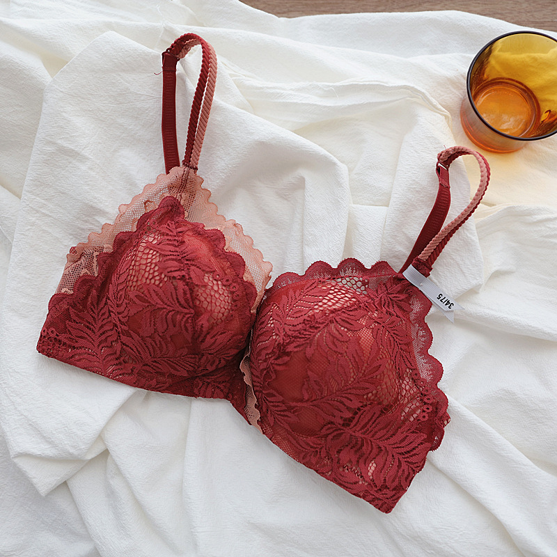 Set čipastog grudnjaka u fran stilu, 3/4 šalice, glavna tkanina najlon, podstava od spandexa (<30%), fiksirani dvostruki remeni, stražnje kopče s tri reda kukica