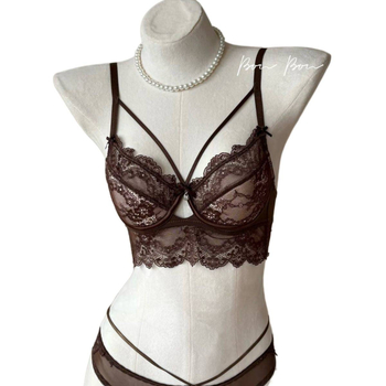 Set grudnjaka s čipkom - Push-Up, neformirane košarice, čvrste naramenice, prednje kopčanje