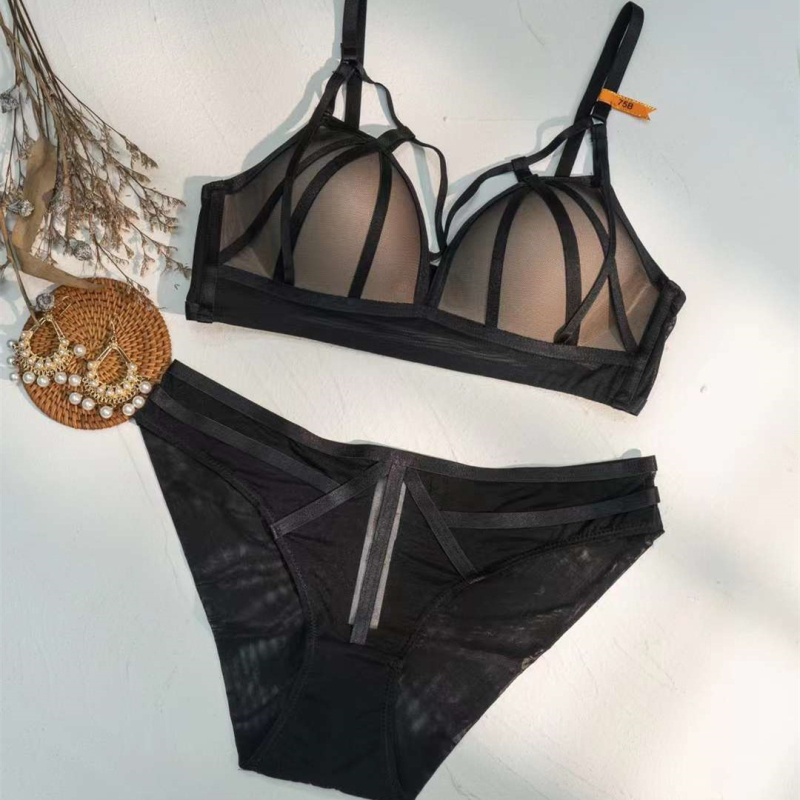 Europski i američki stil seksi donje rublje – grudnjak bez žice s ukrižanim naramenicama, tanke košarice, set veličine plus