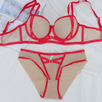 Set grudnjaka s čipkom, vanjski najlon, podstava poliester, Push-Up i zatezanje, stražnje zatvaranje s tri reda kukica