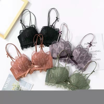 Seksi čipkasti grudnjak s leđnim dizajnom, bežični, podesive naramenice, košarica 3/4, najlon