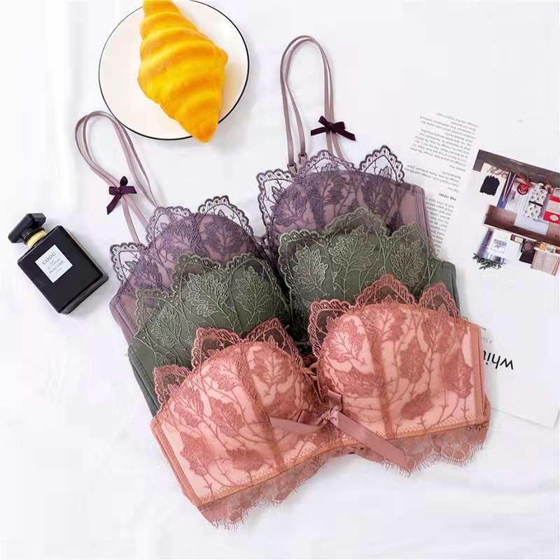 Seksi čipkasti grudnjak s leđnim dizajnom, bežični, podesive naramenice, košarica 3/4, najlon