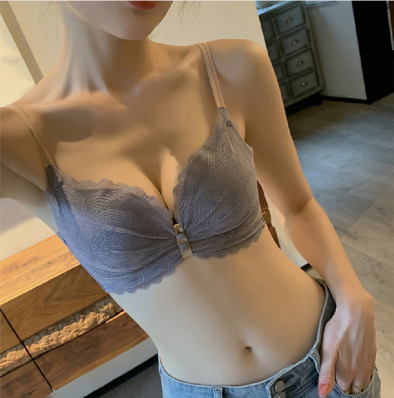 Sutien wireless din dantelă, push-up, cupă 3/4, bretele detașabile dublu, închidere spate cu trei rânduri de cârlige, dantelă nylon, căptușeală din spandex