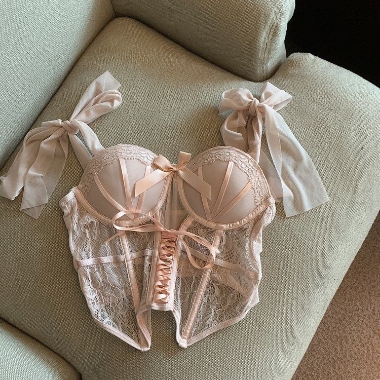 Slatki seksi korset od čipke s ribljim kostima, podesive naramenice, ružičasta