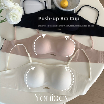Grudnjak bez naramenica s push-up dizajnom i anti-slip dizajnom, košarice 3/4 s debelim kalupom, najlon tkanina s podstavom od spandexa