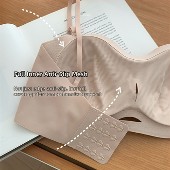 Grudnjak bez naramenica s push-up dizajnom i anti-slip dizajnom, košarice 3/4 s debelim kalupom, najlon tkanina s podstavom od spandexa