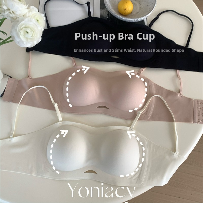 Grudnjak bez naramenica s push-up dizajnom i anti-slip dizajnom, košarice 3/4 s debelim kalupom, najlon tkanina s podstavom od spandexa