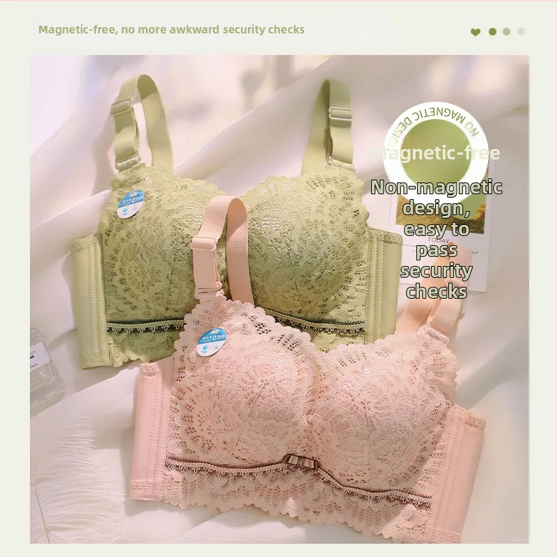 Set grudnjaka bez žice, 3/4 košarica, čvrste dvostruke naramenice, stražnje četiri reda kopči, čipasta najlonska tkanina