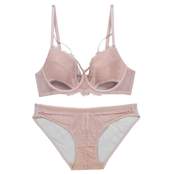 Francuski stil seksi čipkasti Push-Up grudnjak u kompletu, 3/4 košarice, tanke oblikovane košarice, fiksne dvostruke naramenice, prozračna čipka za ljeto