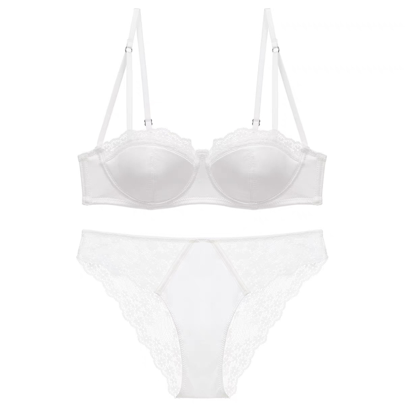 Francuski satin grudnjaka set, polu košarice, tanko oblikovane košarice s pjenom, čvrste dvostruke naramenice, stražnji dvostruki kopči